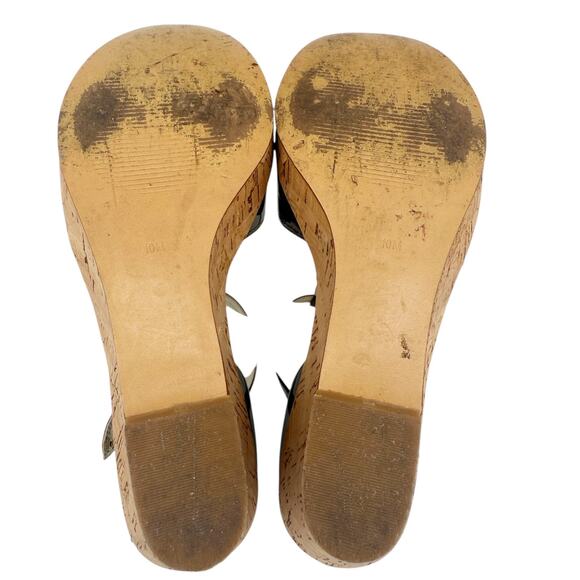 Guess Platform Cork Wedge Strappy Sandal Heels in Brown Patent Leather Size 10 - Picture 9 of 10